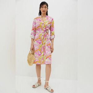 Vera For Anthropologie Confetti Midi Shirt Dress in Pink/Yellow/Orange Size S